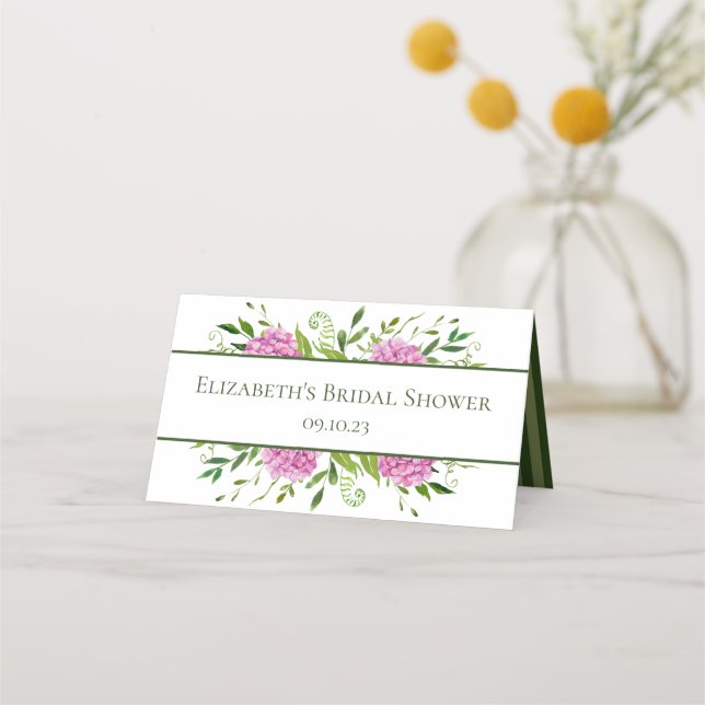 Bröllopsdusch med Rosa Hydrangeor  Placeringskort (Baksida)