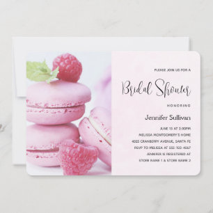 Bröllopsdusch med rosa Macarons och röda hallon Inbjudningar