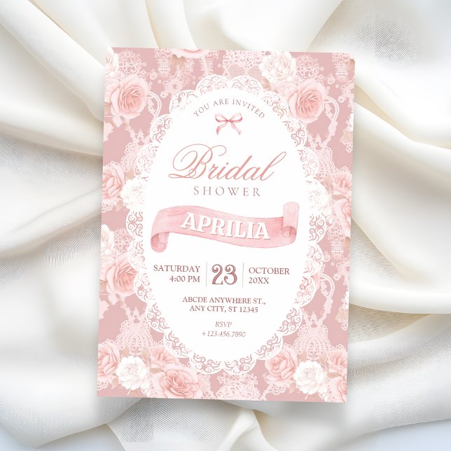 Bröllopsdusch med rosa pastellfärgade blommor inbjudningar (Skapare uppladdad)
