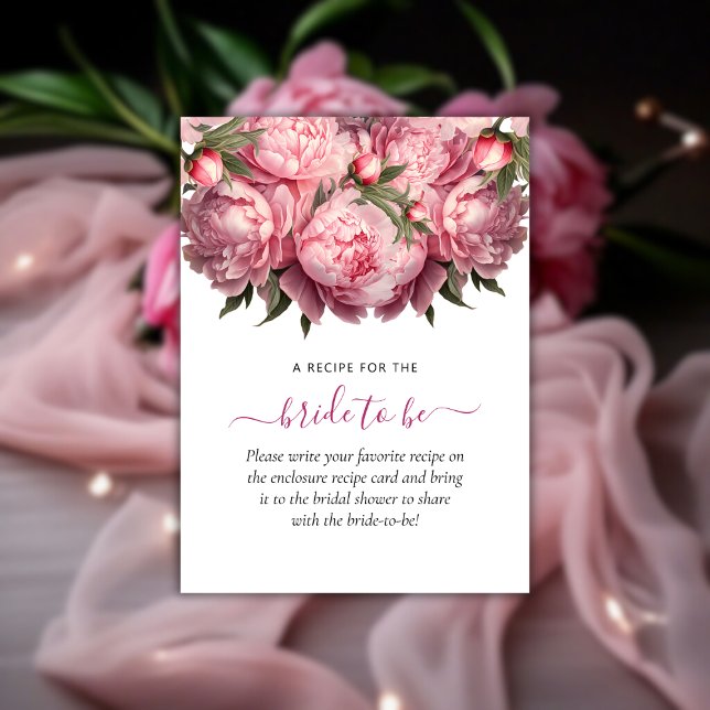 Bröllopsdusch med rosa peonior tilläggskort (Pink Peonies Watercolor Bridal Shower Enclosure Card)