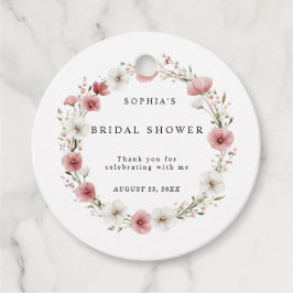 Bröllopsdusch med Rosa Vilda Blommor Gåvor Etiketter