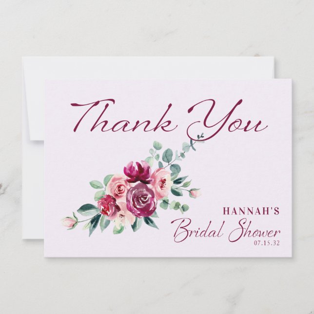 Bröllopsdusch med rosabränd blomcakedekoration tack kort (Framsida)