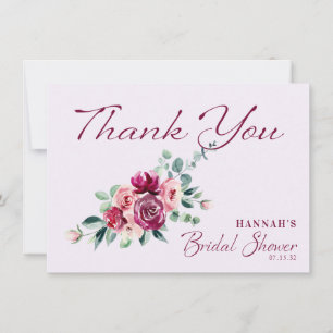 Bröllopsdusch med rosabränd blomcakedekoration tack kort