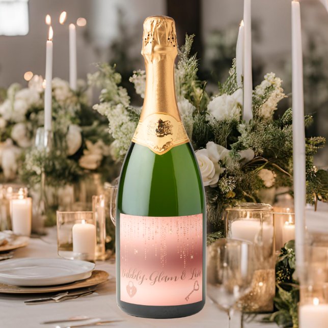 Bröllopsdusch med roséguld konfetti (Elegant Rose Gold Confetti Wine Label – Perfect for bridal showers, weddings, and special toasts.


)