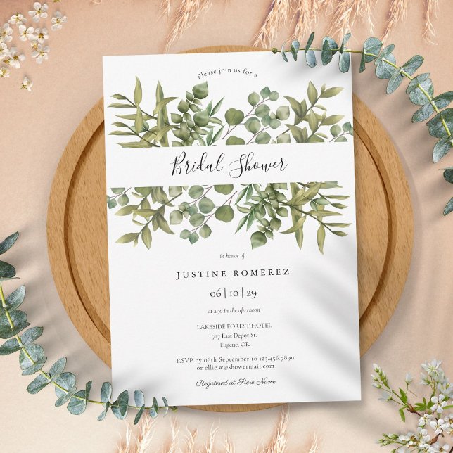 Bröllopsdusch med skogseukalyptusgrönska inbjudningar (Woodland Eucalyptus Greenery Bridal Shower Invitation)