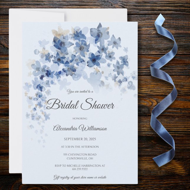 Bröllopsdusch med vattenfärg blåa blommor inbjudningar (Skapare uppladdad)