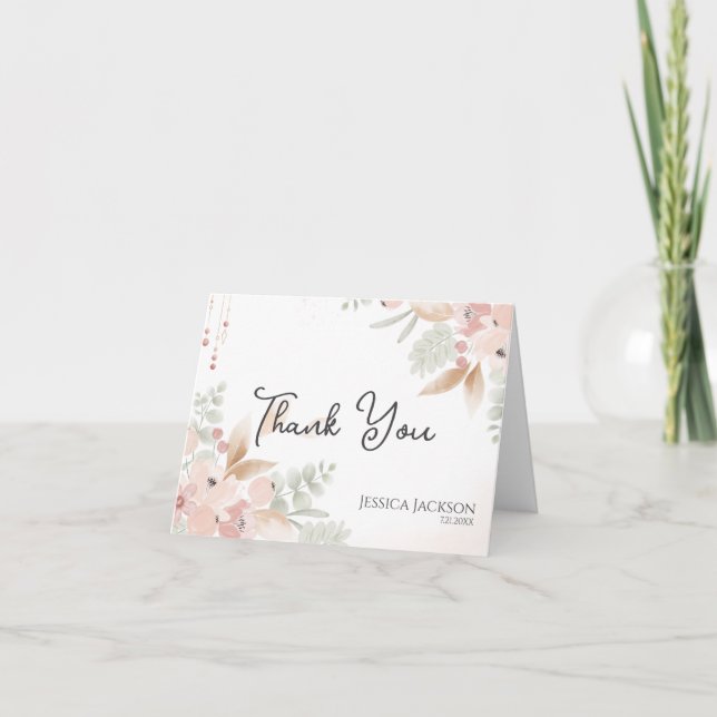 Bröllopsdusch med Vattenfärgblommor i Päron och Sa Tack Kort (Framsida)