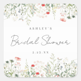 Bröllopsdusch med vilda blommor fyrkantigt klistermärke