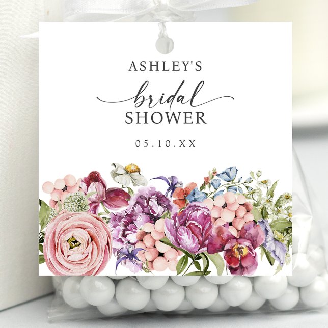 Bröllopsdusch med vilda blommor gåvor etiketter (Jewel Tone Wildflower Bridal Shower Favor Tags by Painted Paperie
)