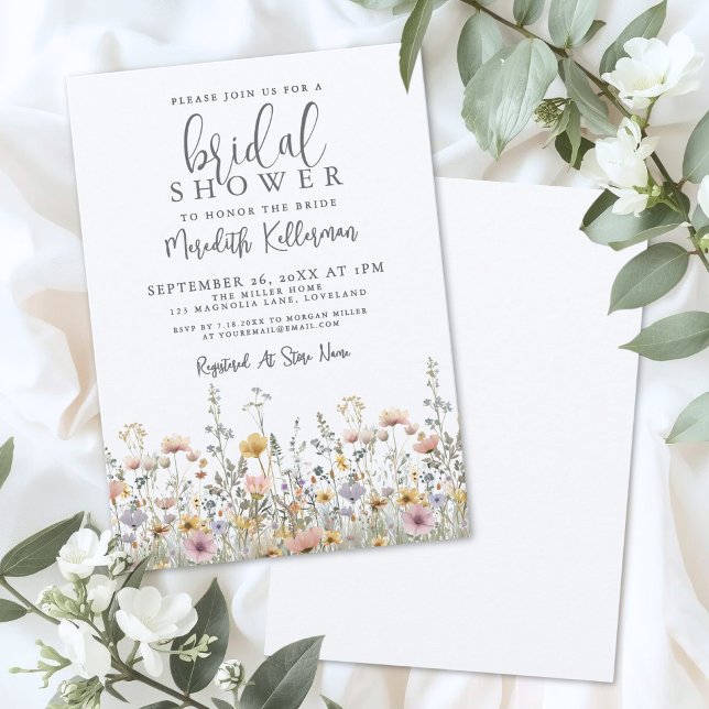 Bröllopsdusch med vilda blommor inbjudningar (Wildflower Floral Bridal Shower Invitation)