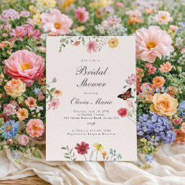 Bröllopsdusch med vilda blommor och fjärilar inbjudningar