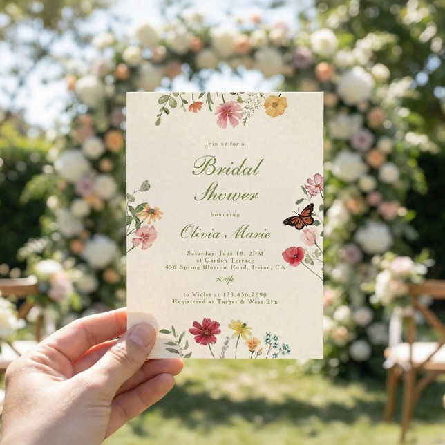 Bröllopsdusch med vilda blommor och fjärilar inbjudningar (Skapare uppladdad)