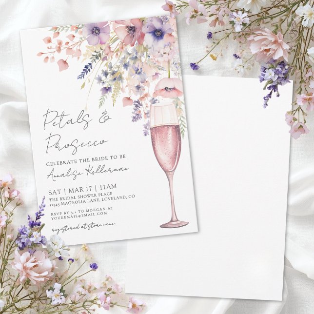 Bröllopsdusch med vilda blommor och Prosecco Inbjudningar (Petals And Prosecco Wildflower Bridal Shower Invitation)
