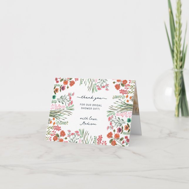 Bröllopsdusch med vilda blommor tack kort (Framsida)