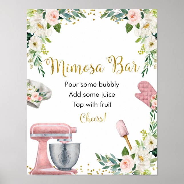 Bröllopsdusch Mimosa Bar i Floral Kitchen Poster (Framsidan)