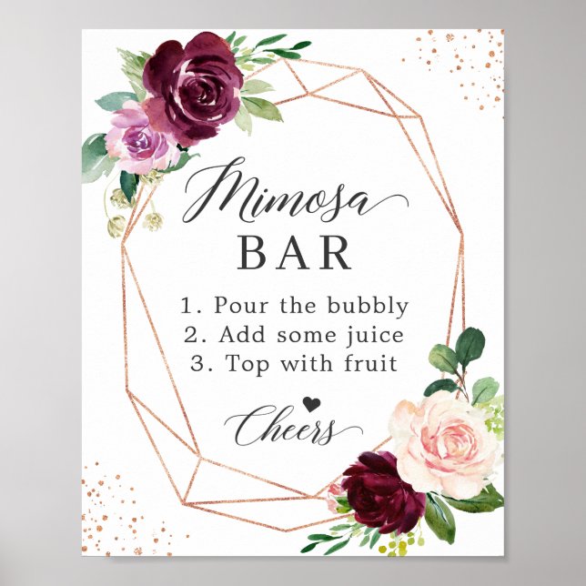 Bröllopsdusch Mimosa Bar skylt Blush Lila Blommig (Framsidan)