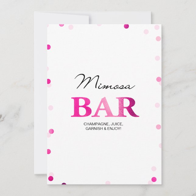 Bröllopsdusch Mimosa Bar skylt | Rosa konfetti Inbjudningar (Framsida)