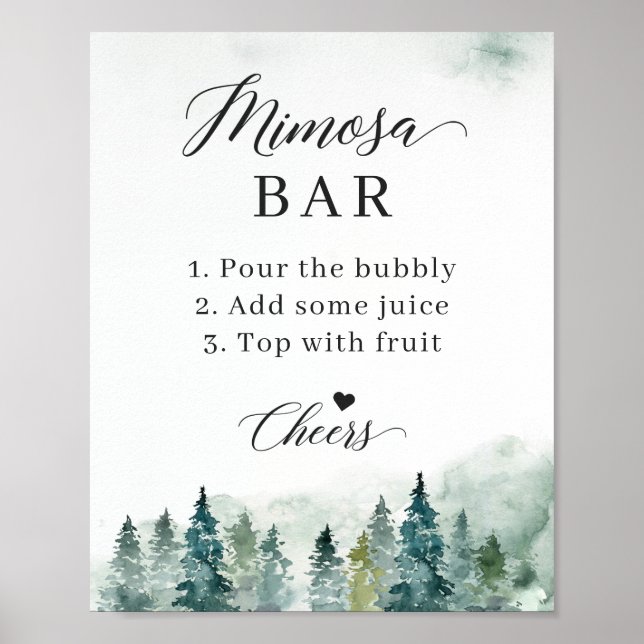 Bröllopsdusch Mimosa Bar skylt Vinter Tallträd (Framsidan)