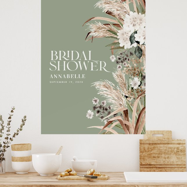 Bröllopsdusch pampas terrakotta modern sagegrön poster (Kök)