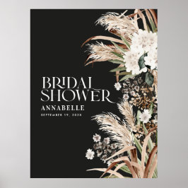 Bröllopsdusch pampas terrakotta modern svart skum  poster