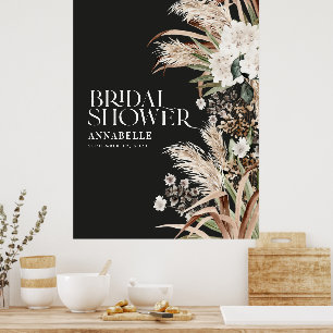 Bröllopsdusch pampas terrakotta modern svart skum  poster