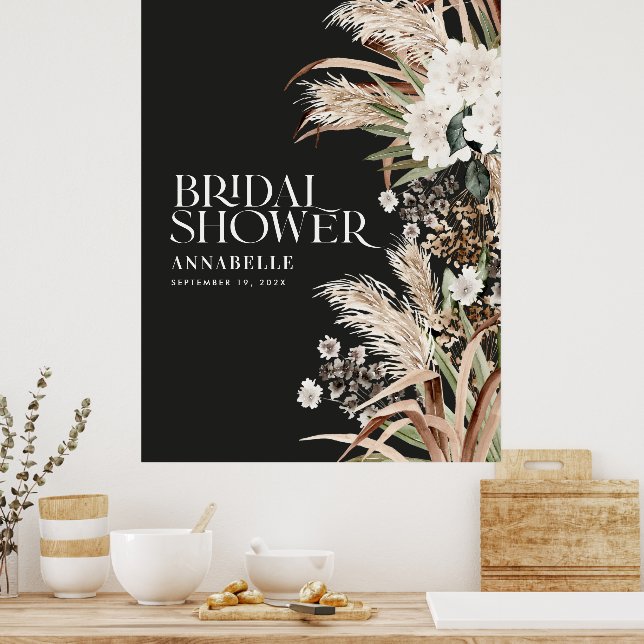 Bröllopsdusch pampas terrakotta modern svart skum  poster (Kök)