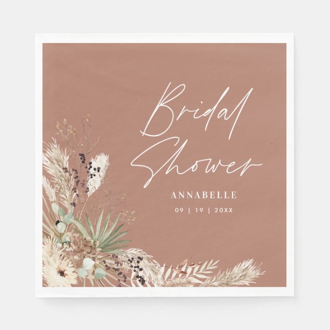 Bröllopsdusch pampasgräs modern boho elegant pappersservett (Framsidan)