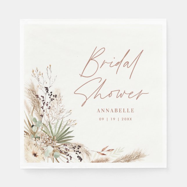Bröllopsdusch pampasgräs modern boho elegant pappersservett (Framsidan)