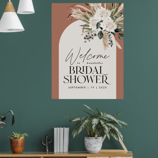 Bröllopsdusch pampasgräs modern terrakotta chic poster (Vardagsrum 1)