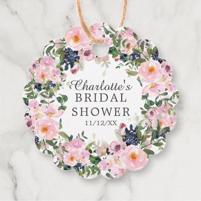 Bröllopsdusch presentkort med Rosa Rosor & Peonies Gåvor Etiketter (Baksida)