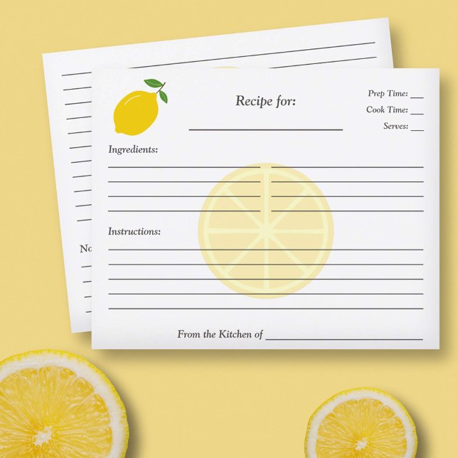Bröllopsdusch Recept Kort för Citron (Lemon Bridal Shower Recipe Card)