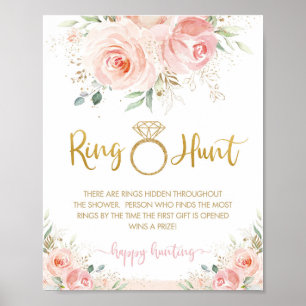 Bröllopsdusch Ringjakt spel i rosa blomsterstil Poster