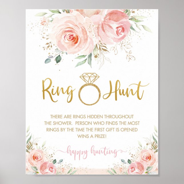 Bröllopsdusch Ringjakt spel i rosa blomsterstil   Poster (Framsidan)