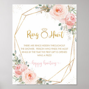 Bröllopsdusch Ringjakt spel med rosa blommor Poster