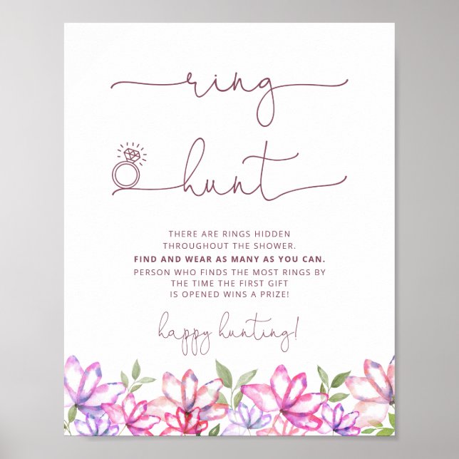 Bröllopsdusch Ringjakt spel med Rosa Blommor Poster (Framsidan)