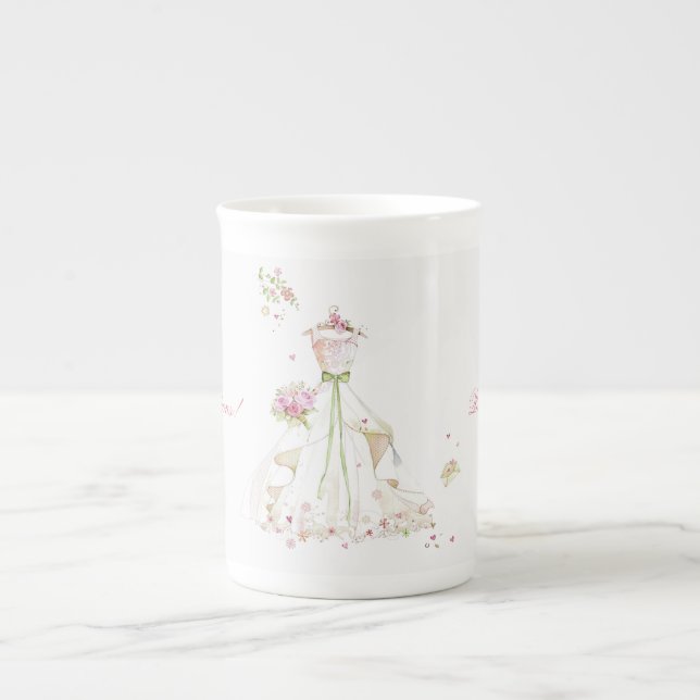 Bröllopsdusch Rosa Kräm Bröllopsklänning  Benporslin Mugg (Framsidan)