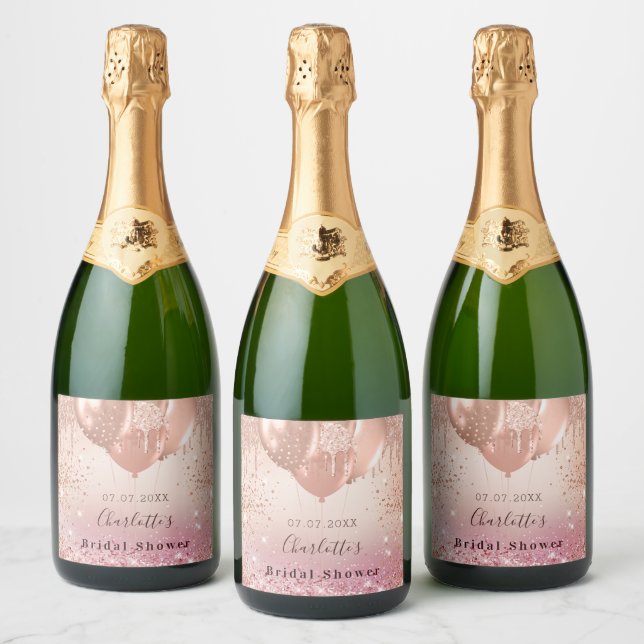 Bröllopsdusch rosa rose gold ballonger kul (Flaskor)