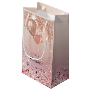 Bröllopsdusch rosa roséguld glitterdropp ballonger