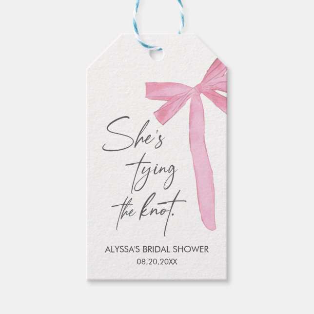 Bröllopsdusch Rosa Slöja Hon Knyter Knuten Presentetikett (Framsidan)