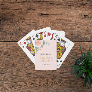 Bröllopsdusch rose gold blommig eukalyptus grönska casinokort