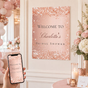 Bröllopsdusch rose gold rosa välkomstskylt poster