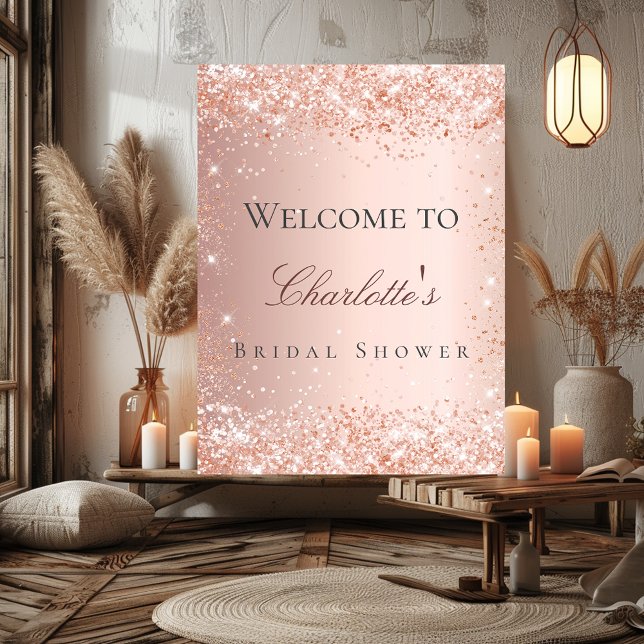 Bröllopsdusch rose gold rosa välkomstskylt poster (Skapare uppladdad)