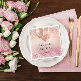 Bröllopsdusch rose gold rosé glitter namn pappersservett