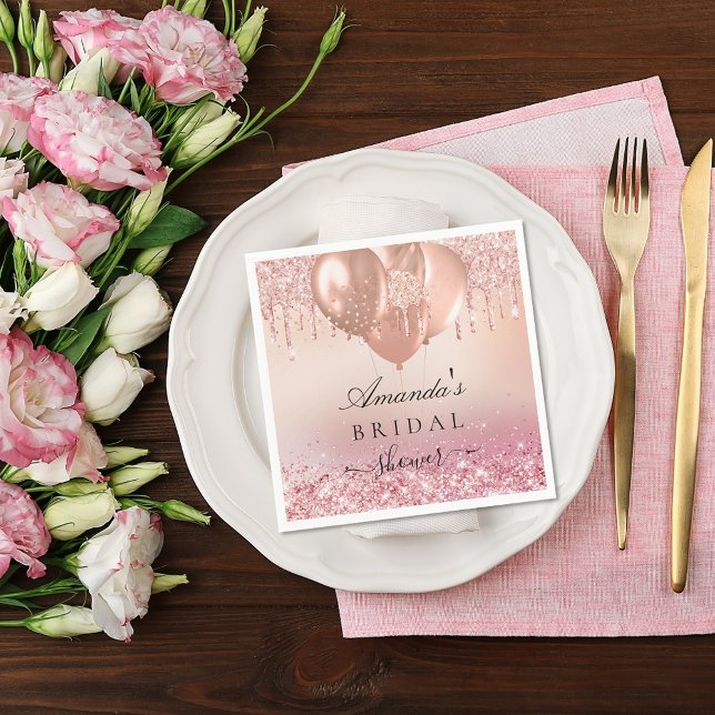 Bröllopsdusch rose gold rosé glitter namn pappersservett (Skapare uppladdad)