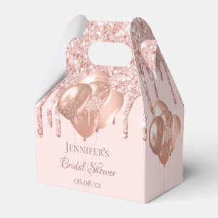 Bröllopsdusch rose gold rosé glitterballonger presentaskar