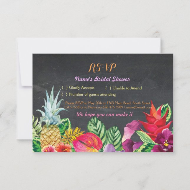 Bröllopsdusch RSVP Aloha Tropiska Kritkort Luau OSA Kort (Framsida)