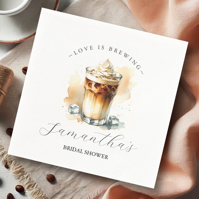 Bröllopsdusch servetter dekorativ kaffetema (bridal shower decor love is brewing iced coffee art)