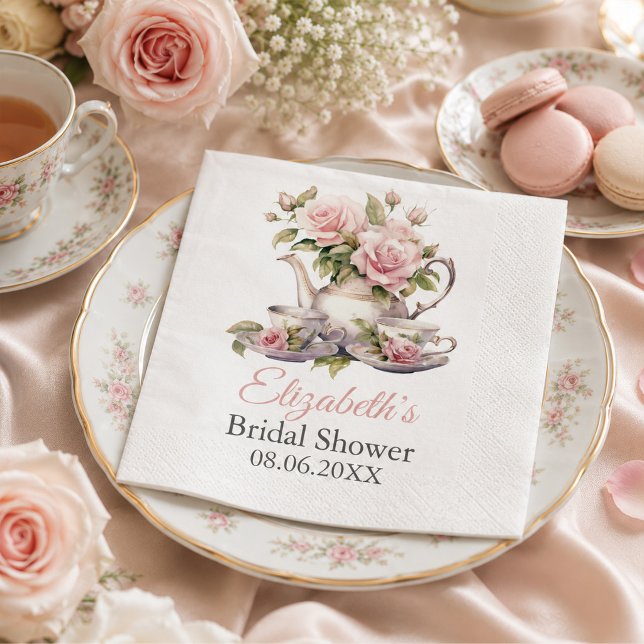 Bröllopsdusch servetter i rosablush för tjejträff (Blush Pink Bridal Shower Tea Party Napkins)