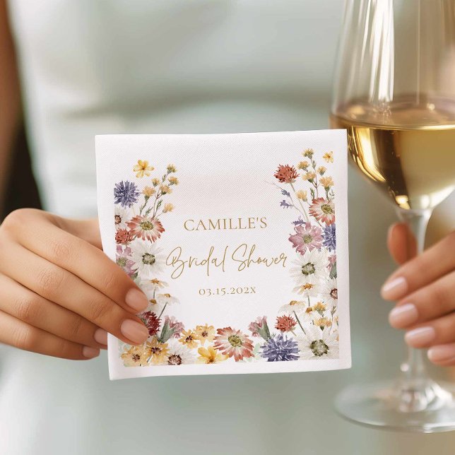Bröllopsdusch servetter med vildblommor tryck (wildflower bridal shower napkins)