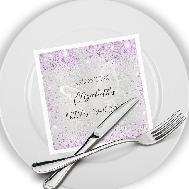 Bröllopsdusch silver lavendel fjäril pappersservett (Skapare uppladdad)